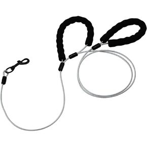 6FT Chew Proof Dog Leashes with Two Comfortable Padded Handles, Heavy Duty Steel for Large or Medium Dogs Walking and Training Control, Traffic Metal Lead Rope with Rotate Clasp for Puppies -BK
