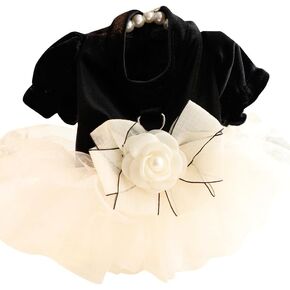 Dog Wedding Dresses for Small Dogs Skirt Lolita Puppy Clothes Princess Costume Pet Girl Cat Cute Bow Lace Coat Outfits Summer Costumes (S,Black-White)