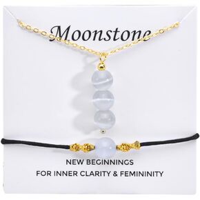 سوار قلادة من حجر القمر، هدايا بدايات جديدة للنساء، قلادة كريستال كوارتز شفافة، هدايا ملهمة للنساء، قلادة من حجر السيلينيت، مجوهرات من حجر القمر للفتيات والأصدقاء كهدايا جوهرة ميلاد يونيو in Kuwait