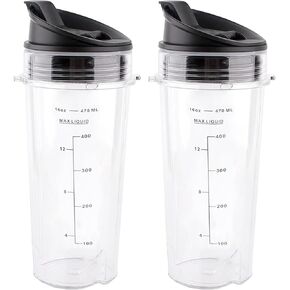 16oz Replacement Cups for Ninja QB3001SS Fit Compact Personal Blender, 16oz Ninja Blender Cups with Sip & Seal Lid Compatible with Ninja BL660 BL770, Fit 3.35 inch Blades 2 Pack