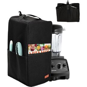 Hanging Blender Cover Compatible with Vitamix Low-Profile 64 oz. Blender, Foldable Dust Cover with Accessory Pockets Fits for Kitchen Blender, Black