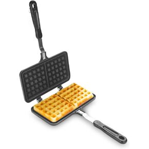 Cast Iron Waffle Maker, Non-stick Aluminum Stovetop Double Mini Waffle Baking Pan for Snacks Breakfast Dessert, 8.5 x 13.2inch Stovetop Belgium Waffle Iron Maker Waffle Pan Pie Maker Waffle Pan Pot