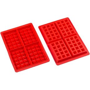 Silicone Waffle Mold for Baking, Non Stick, Dishwasher Safe, Square Shape Set of 2, Red