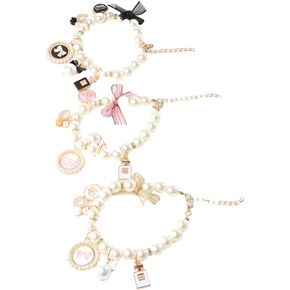 3Pcs Adjustable Pet Pearl Collar Dog Cat Necklace Collar Jewelry with Bling Rhinestones for Puppy Accessories Pearl Cat Jewelry(3 Colors)