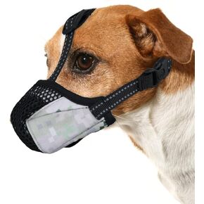 Dog Muzzle, Soft Adjustable Dog Muzzle with Reflective Strap Pet Safe Dog Mesh Muzzle Anti Biting Barking Chewing Dog Mouth Guard for Medium Small Dogs