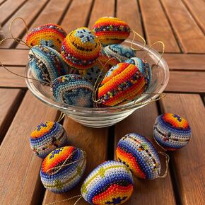 Handmade Crystal Decorated Mexican Artisan Spheres, Set of 4, 5 cm (2 in) Diameter x 7 cm (2.8 in) Height, Assorted Colors