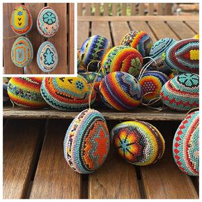 Handmade Crystal Decorated Mexican Artisan Spheres, Set of 4, 5 cm (2 in) Diameter x 7 cm (2.8 in) Height, Assorted Colors