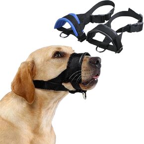 Gentle Pet Dog Muzzle for Large and Medium Dogs - Prevents Biting, Barking, and Chewing - Adjustable, Soft Padded and Secure Fit Breathable Reflective Design Safe and Comfortable - Black