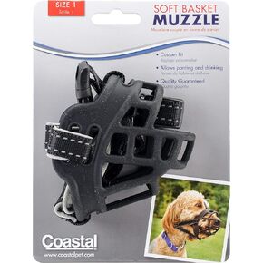 Coastal Pet Soft Basket Muzzle - Custom-Fit for Comfort - Indoor & Outdoor Dog Accessory - Adjustable Strap - Flexible Silicone - Allows Panting & Drinking - Black, 02