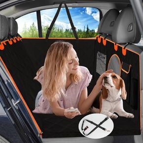 Hard Bottom Back Seat Extender, Dog Car Seat Cover Hard Bottom,Sturdy Backseat Extender for Dogs with Mesh Window and Storage Pocket, Waterproof Dog Hammock for Car Dog Car Bed for Car, SUV, Truck