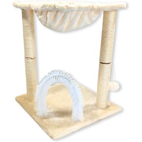 POLIPETS 19" Tall Cat Tower with Hammock,Sisal Scratching posts and pets Self Groomer Massager, Soft hanging basket perch Hammock,Indoors Cat Furniture 16x15", Gray