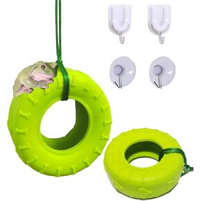 2PCS Tree Frog Habitat Frog Tank Accessories Terrarium Decor Frog Climbing Swing with Suction Cup Hook Green Rubber Climbing Toy for Frogs