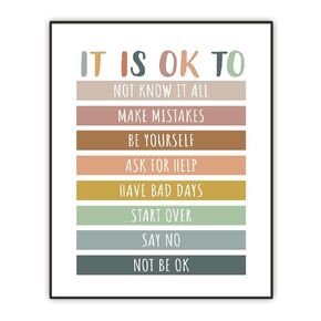 It Is Okay To Be Yourself, Boho Classroom Wall Decor, Classroom Poster, Educational Wall Art, Kids Affirmation Art, My Feelings, School Counselor, Therapy Office Decor, Teacher Gifts, 8x10 Inch