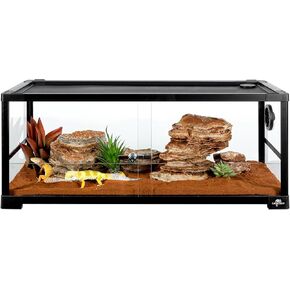 Double Stacked Reptile Tank, 30" x 12" x 32" Tall Reptile Terrarium, Front Opening, Full Vision, Knock Down, 2 Pack 20 Gallon Glass Cage for Reptile, Bearded Dragon, Lizard, Snake, Gecko