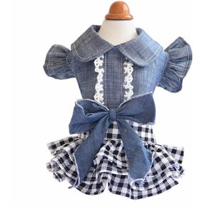 Dog pet denim dress, dog clothes spring/summer breathable princess dress, Puppy Party Costumes Doggie Shirts Cat Outfits(X-Small)