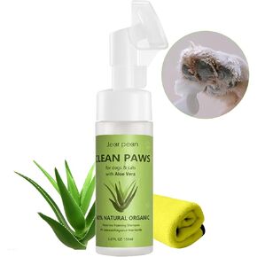 Clean Paws, No-Rinse Foaming Shampoo Paw Cleaner for Dogs, Cats, Pets Gentle Deep Clean, Paw Silicone Bristle Brush, with 1 Microfiber Absorbent Towel