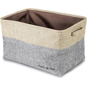Medium Size Dog Toy Storage Basket - Rectangular Gray Fabric Bin with Handles - Pet Toys Organizer for Living Room - Collapsible Design - Easy to Use