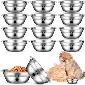 12 Pcs 5.5 Inch Stainless Steel Cat Bowls Replacement Cat Food Bowls Metal Feeding Small Pet Bowl Cat Food Dishes for Indoor Cats Thicken Cat Feeder for Whisker Fatigue Relief Easily Clean