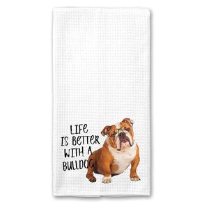 Life is Better with a Bulldog Waffle Microfiber Kitchen Tea Bar Towel Gift for Animal Dog Lover