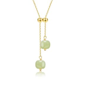 Natural Hetian Jade Necklaces for Women, Dainty Choker Charm Jade Pendant for Women, Lucky Green Jade Jewelry Chain for Women Love Adjustable Necklace (925 Sterling Silver with Gold Plated)