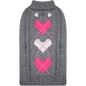 KYEESE Dogs Sweaters Valentine's Day Heart Pattern with Leash Hole Grey Dog Sweater Knitwear Warm Puppy Sweater