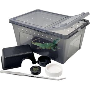 Reptile Feeding Box Kit 6 Pcs Snake Breeding Boxes Plastic Gecko Transport Container Portable Lizard Cage Transparent Pet Habitat Hatching for Bearded Dragon Turtle Spider Scorpion Frog (White)