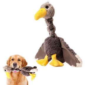 Squeaky Dog Toys for large and Medium Breed Dogs and Pupplies, Stuffed Dog Chew Toys with Crinkle Paper and Durable Ropes, Soft Tug Plush Dog Toys for Teething of Agressive Chewers (Grey Bird)