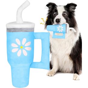 Cute Squeaky Dog Toys Cup with Handle, Funny Crinkle Dog Plush Toy Tumbler, Daisy Interactive Fluff and Tuff Dog Toy for Small Medium Large Breeds, Dog Birthday Gift(Pink)