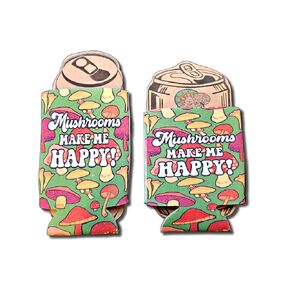 Mushrooms Make Me Happy! Coozie Mushroom Lovers Psychedelic Drink Can Cooler Beer Water Insulator Fungi Psilocybin Art MUSHHAPCOOZ (Slim Can)