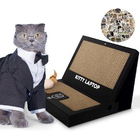 Cat Laptop with 2 Scratchboards - Mouse Catnip Toys for Cats + 50pack Cat Sticker with Eco-Friendly Cat Computer, Interactive Mouse Cat Toy in Scratch Pad Laptop for Cats, Mini Cat Laptop