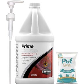 Seachem Prime Fresh and Saltwater Conditioner 2 Liters with Dispenser Pump, and 10ct Pet Wipes