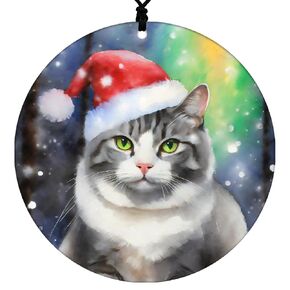 Siamese Cat Christmas Ornament - Watercolor Theme With Snow, Santa Cap and Northern Lights - 2024 Acrylic Ornaments For Tree - Cat Gifts and Holiday Home Decor