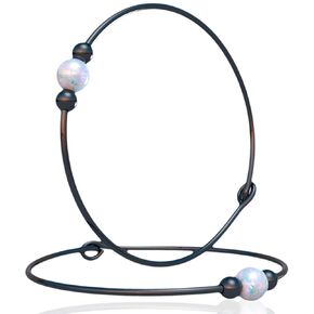 Pair of 1 inch Black Hoop Earrings - Hypoallergenic 925 Black Silver Cute Dangle Earrings With a 3mm White Opal - Easy and Simple Closure Hoop Earrings