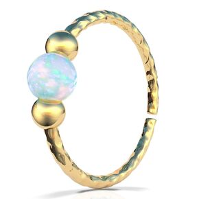 Gold Helix Piercing - Handmade 8mm Hoop with a 3mm White Opal - Hypoallergenic Thin 20 Guage 14k Gold Cartilage Earring Gold Piercing Hoop