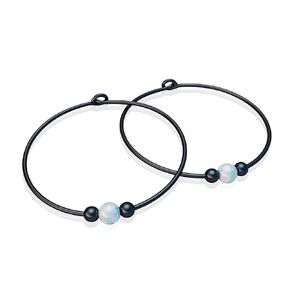 Black silver hoops earring with a 3mm opal