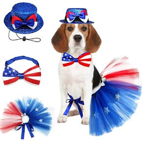 الرابع من يوليو الكلب زي العلم الأمريكي القوس التعادل طوق الحيوانات الأليفة أعلى قبعة شبكة توتو تنورة 3 قطع الوطنية حزب الزي الاستقلال يوم قبعات طوق اللباس الإمدادات للكلاب القطط جرو كيتي الزينة in Kuwait