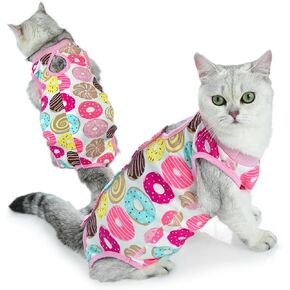 Cat Home Indoor Clothing,cat Surgery Recovery Suit, Hand Washable Comfortable and Breathable, E-Collar Alternative, Pajamas(Doughnut, Medium)