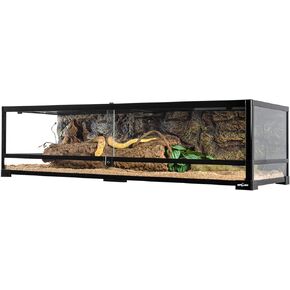 Large Reptile Snake Tank 45 Gallon, 360°Full Vision Glass 48“ Long & 12" Low Reptile Terrarium with Top Mesh Lid for Tortoise Snake Use