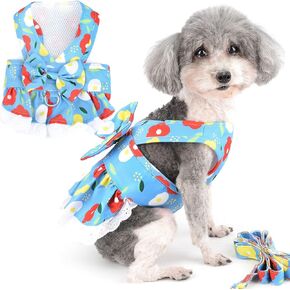 Zunea Small Dog Girls Harness Dress with Leash Set No Pull Puppy Dog Vest Harnesses Floral Patterns Princess Dresses with Bow Knot Female Pet Clothes Skirt Chihuahua Yorkie Apparel Outfits Pink XS