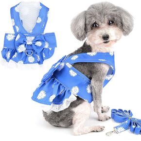 Zunea Small Dog Girls Harness Dress with Leash Set No Pull Puppy Dog Vest Harnesses Floral Patterns Princess Dresses with Bow Knot Female Pet Clothes Skirt Chihuahua Yorkie Apparel Outfits Pink XS