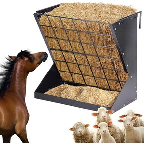 Hay Feeder for Goats 25 Gallon Horse Hay Rack Wall Mount 2 in 1 Hay and Grain Feeder Metal Livestock Mineral Feeders for Sheep Nigerian Dwarf Goats, Hanging, Adjustable