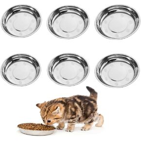 6 Pcs Stainless Steel Cat Bowls, Cat Food Bowls 6.1 Inch Shallow Wide Cat Bowl Relief Whisker Fatigue Cat Food Water Bowl Pet Feeding Bowl for Cat Kitten Small Dog