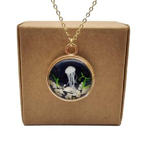 Jellyfish Seabed Sea Ocean Undersea Starry Pendant 18k Gold Plated Chain Necklace for Women Handmade
