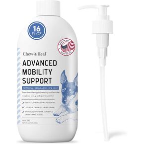Chew + Heal Labs Liquid Glucosamine for Dogs Hip and Joint Supplement - 16 oz Bacon Flavored Advanced Mobility Support - Made with Glucosamine, Chondroitin, MSM, Turmeric, and Green Lipped Mussel
