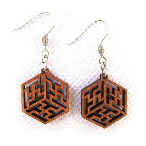 Super Small Cube Earrings, Designer Earrings, Wooden Earrings with Stainless Steel Hooks, Gift