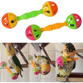 2 Pcs Bird Parrot Toy Rattle Birds Fun Exercise Plastic Double-Headed Bell Pet Toys Small and Medium Birds Foraging Foot Toy Pet Supplies Birds Bird Toys