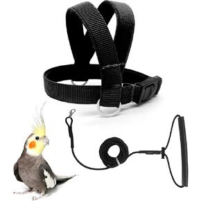 Bird Harness with Buckle Clip and A Leash, Easy to Wear Outdoor Flying Kit for Bird Parrots Cockatiel S Size Weight 85-105 Grams, Black