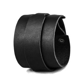wide Leather wrap cuff bracers for men or women, Handmade UA 8040 (black + steel + 6.1-7.0in/15,5-18cm)