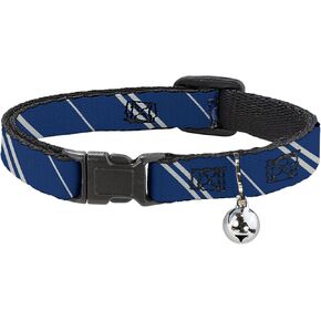 Warner Bros. Cat Collar, Breakaway Collar with Bell, Ravenclaw Crest Stripe Blue Gray, 8.5 to 12 Inches 0.5 Inch Wide