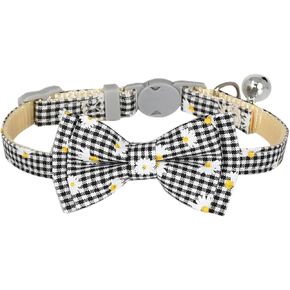AIITLE Breakaway Cat Collar with Cute Bow Tie and Bell, Detachable Adjustable Daisy Cat Collars for Girl Cats and Boy Cats, Kittens, Puppy, Soft Stylish Plaid Patterns Cat Collars Green